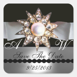 ADESIVO QUADRADO DIAMOND STARS BLACK WHITE RIBBON MONOGRAM