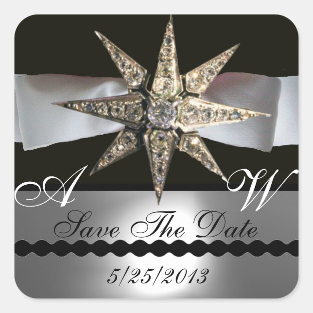 ADESIVO QUADRADO DIAMOND STARS BLACK WHITE RIBBON MONOGRAM (Frente)