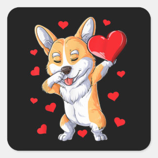 Adesivo Quadrado Dias de os namorados Corgi Dabbing Meninos Adoram