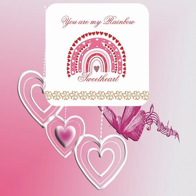 Adesivo Quadrado Dias de os namorados Românticos Você É Meu Arco-Ír (Romantic Valentines You Are My Rainbow Sweetheart Square Sticker)