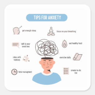 Adesivo Quadrado Dicas de Ansiedade Arte Minimal de Saúde Mental