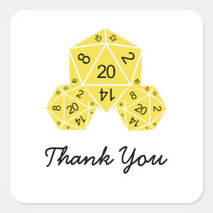 Adesivo Quadrado Dice D20 Amarelo Obrigado Stickers