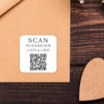 Adesivo Quadrado Digitalizar para acessar o código QR do site de ca<br><div class="desc">Sítio de casamento quadrado com código QR em preto e branco com fontes elegantes.</div>