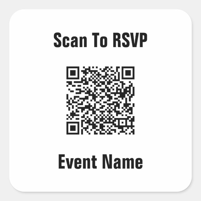 Adesivo Quadrado Digitalizar para nome de evento RSVP Texto Modelo  (Frente)