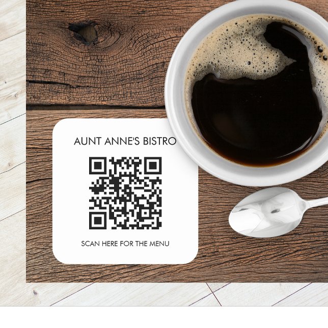 Adesivo Quadrado Digitalizar para o menu de pedido Código QR Café R (Criador carregado)