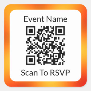 Adesivo Quadrado Digitalize o Código QR para RSVP Modelo Laranja e 