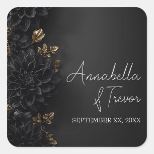 Adesivo Quadrado Díhlias Pretas & Nome Personalizado Floral Moody D