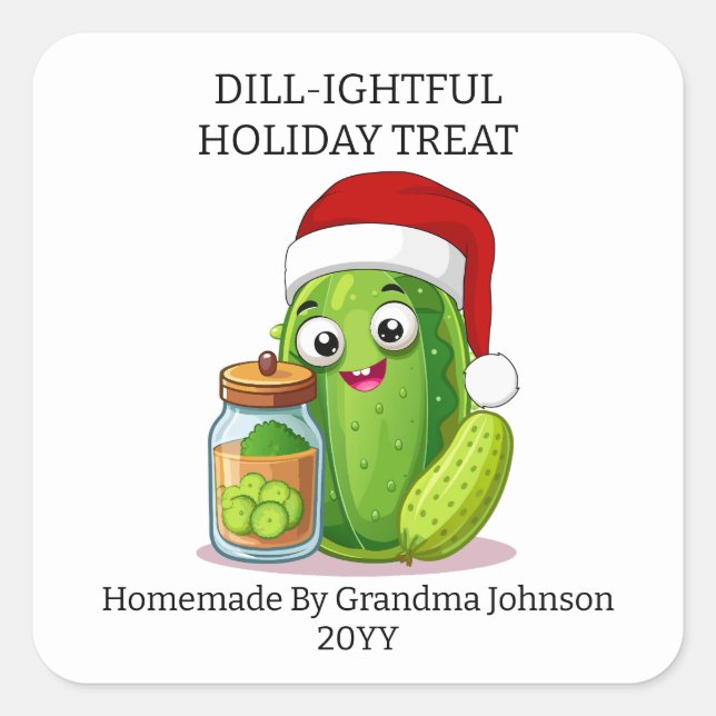 Adesivo Quadrado Dill‑ightful Holiday Pickling Jar (Frente)