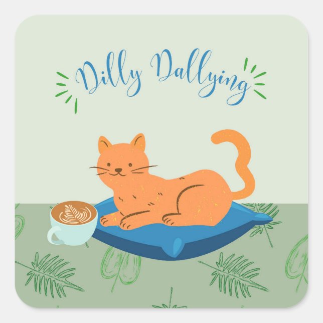 Adesivo Quadrado Dilly Dallying Orange Cat (Frente)