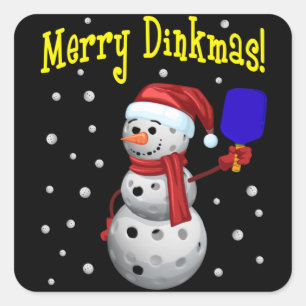 Adesivo Quadrado Dinkmas de feliz - Snowman de Pickleball