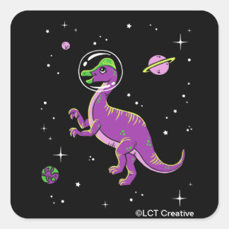 Adesivo Quadrado Dinos Coritossauros Roxos E Verdes No Espaço