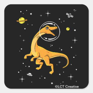 Adesivo Quadrado Dinos De Velociraptor Amarelo E Laranja No Espaço