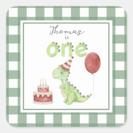 Adesivo Quadrado Dinosaur aquarela 1º aniversário