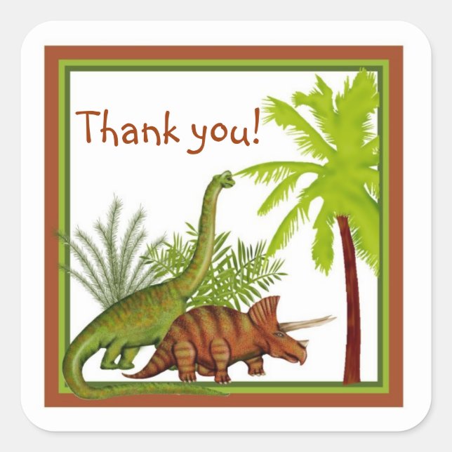 Adesivo Quadrado Dinossaur Birthday Stickers (Frente)