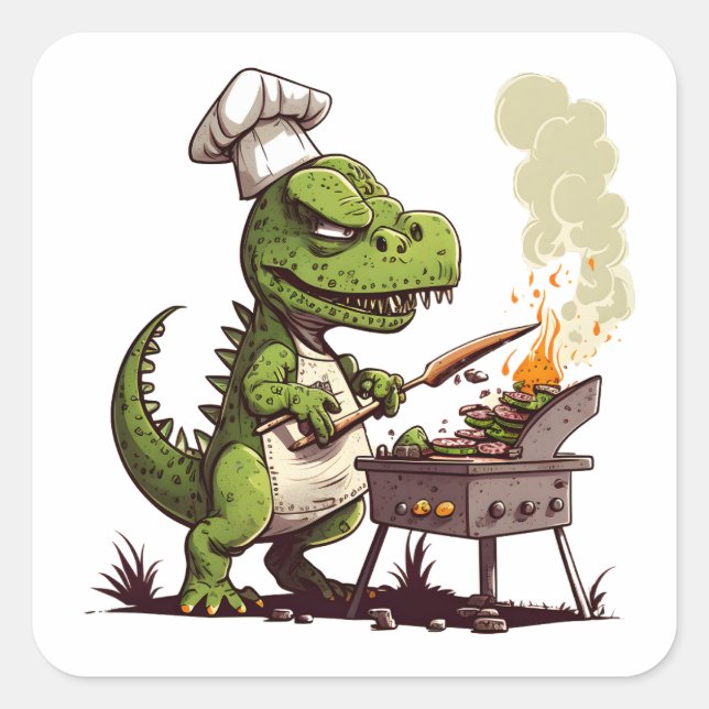 Adesivo Quadrado Dinossauro Bebê Usando Um Carvãozinho De Cozinhar (Frente)