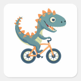 Adesivo Quadrado Dinossauro bonito em bicicleta