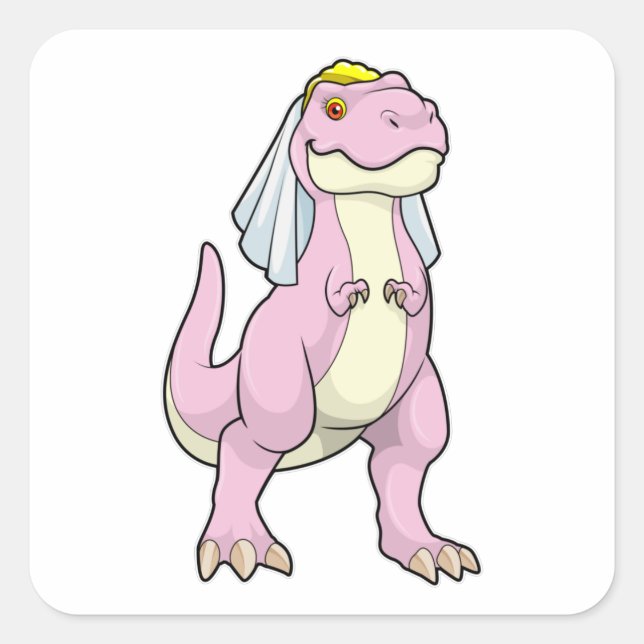 Adesivo Quadrado Dinossauro como noiva no casamento com Veil (Frente)