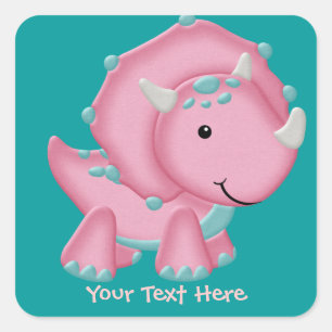 Adesivo Quadrado Dinossauro cor-de-rosa (customizável)