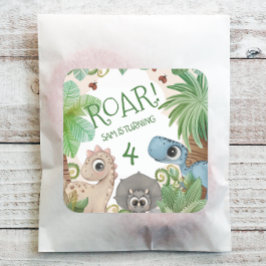 Adesivo Quadrado Dinossauro Crianças 4º Aniversário