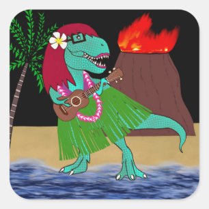 Adesivo Quadrado Dinossauro Havaiano Ukulele