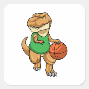 Adesivo Quadrado Dinossauro no Esporte com Basquete