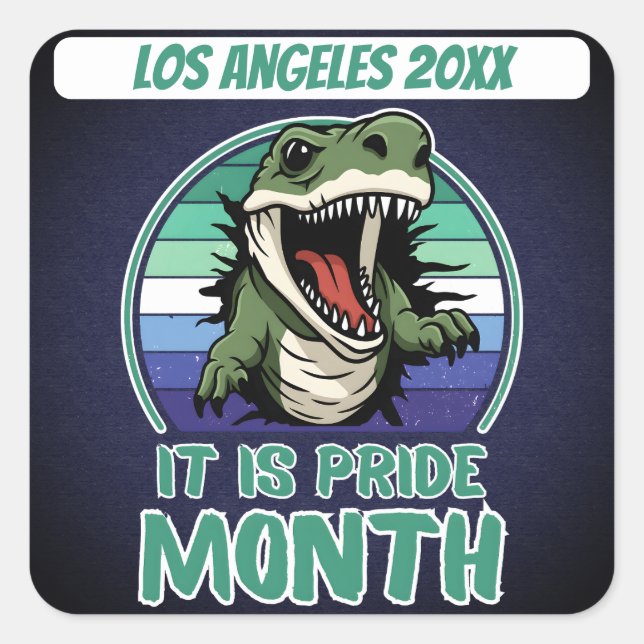 Adesivo Quadrado Dinossauro Sobre Cores De Sinalizador De Gay (Frente)