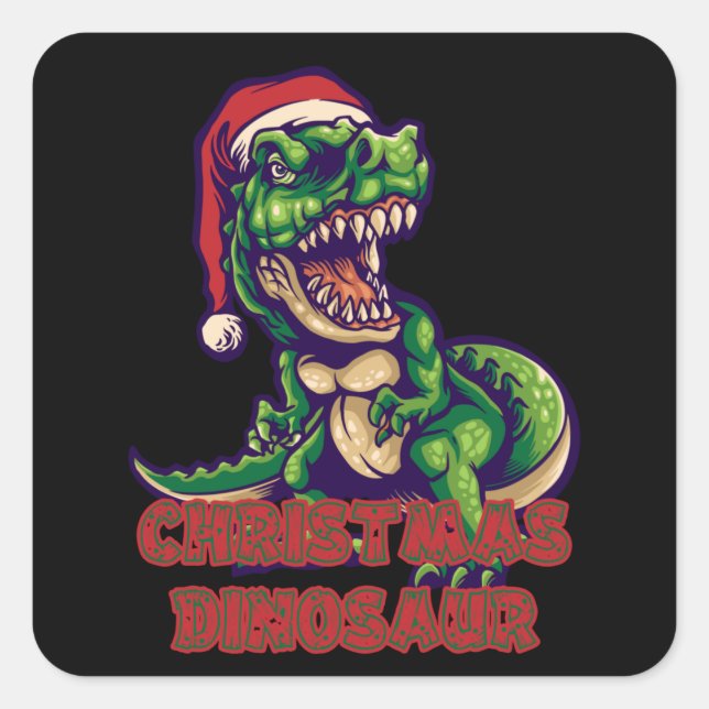 Adesivo Quadrado Dinossauro Verde de Natal | Dinossauro Design (Frente)