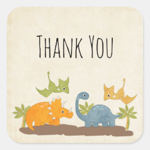 Adesivo Quadrado Dinossauros Bonitos Vida Selvagem Pré-Histórica Ob