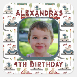 Adesivo Quadrado Dinossauros Coloridos Pré-Históricos com Foto