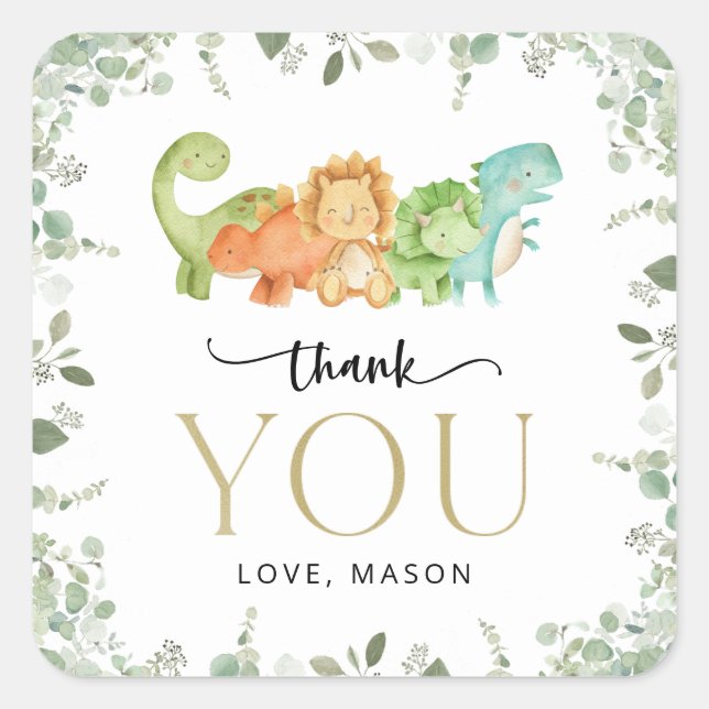 Adesivo Quadrado Dinossauros Cons, T-Rex, Jurássicos, Primeiro Aniv (Frente)