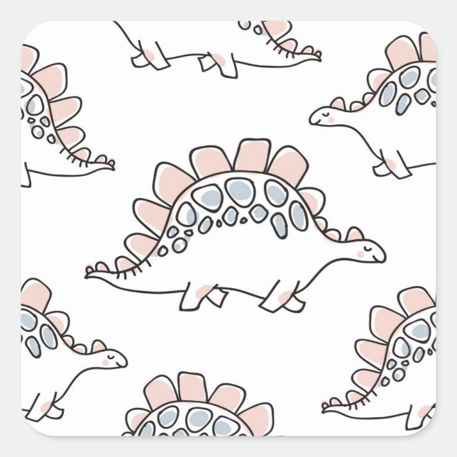 Adesivo Quadrado Dinossauros De Dodle: A Mão Desenhou Divertimento. (Frente)