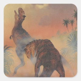 Adesivo Quadrado Dinossauros Vintage, Carnotaurus Rugindo na Selva