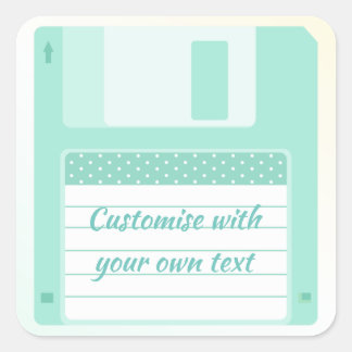 Adesivo Quadrado Disquete Teal Cugado para Personalizar com Texto P