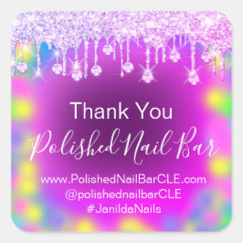 Adesivo Quadrado Dissipadores de Diamante de Obrigado Holográfico -