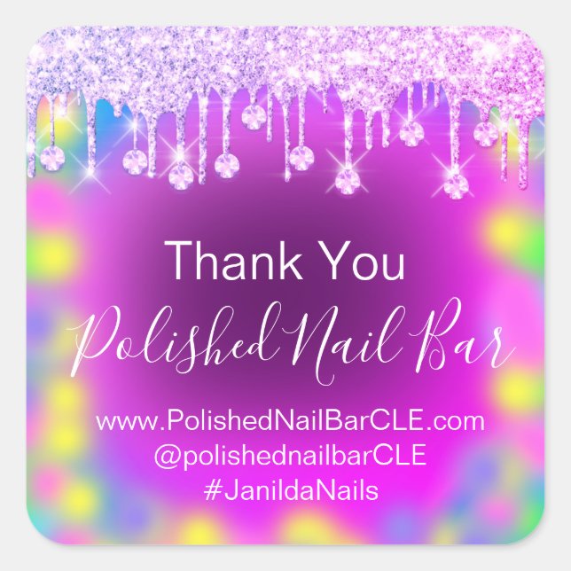 Adesivo Quadrado Dissipadores de Diamante de Obrigado Holográfico - (Frente)