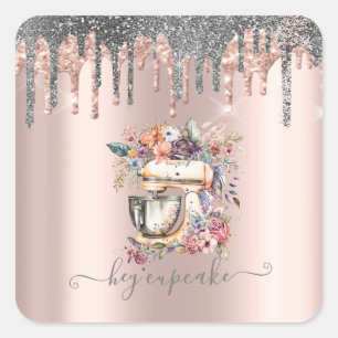 Adesivo Quadrado Dissipadores De Lixo Misturador Floral Rosa Dourad