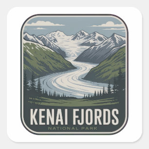 Adesivo Quadrado Distintivo Vintage do Parque Nacional Kenai Fjords