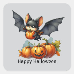 Adesivo Quadrado Diversão Bat Happy Halloween personalizável