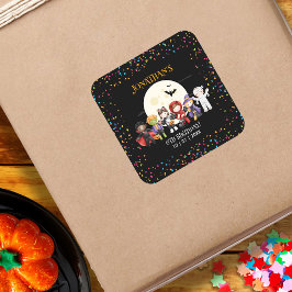 Adesivo Quadrado Diversão das crianças do Halloween Festa de aniver