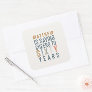 Adesivo Quadrado Diversão de animações coloridas para 60 anos de an