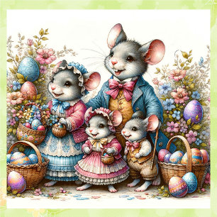 Adesivo Quadrado Diversão de Feriado de primavera da Família de Rat