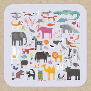 Adesivo Quadrado Diversão de Menagerie animal