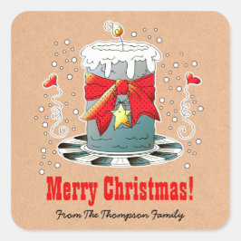Adesivo Quadrado Diversão do papel Kraft da Vela de Natal