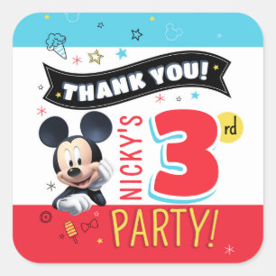 Adesivo Quadrado Diversão do Rato Mickey Favor de papel de aniversá