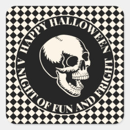 Adesivo Quadrado Diversão e Medo Caveira Feliz Halloween