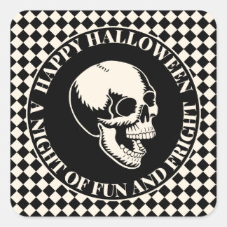 Adesivo Quadrado Diversão e Medo Caveira Feliz Halloween