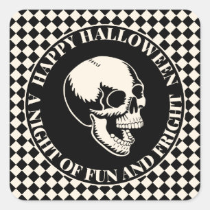 Adesivo Quadrado Diversão e Medo Caveira Feliz Halloween