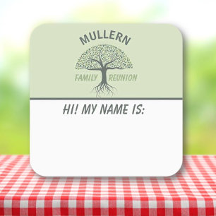 Adesivo Quadrado Diversão em família! Crachá personalizado com nome