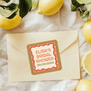 Adesivo Quadrado Diversão Retro Boho Festa de Noiva Personalizada F