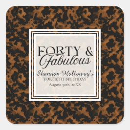 Adesivo Quadrado Diversão Tartaruga Concha Aniversário Quarenta e F